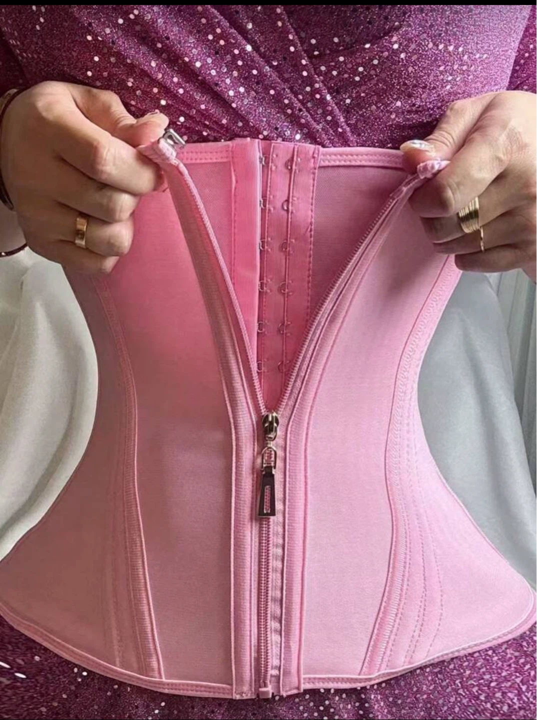 Pink Zipper Corset Waist Trainer L