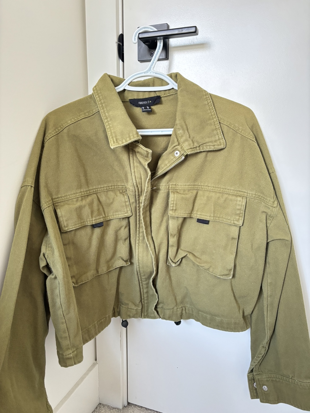 Forever 21 Cropped Utility Jacket - Olive Green
