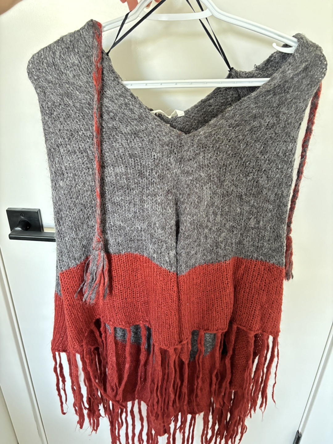 H&M Grey and Red Knit Poncho - One Size