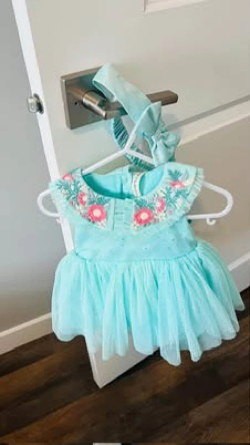 Baby Girl Turquoise Dress with Headband