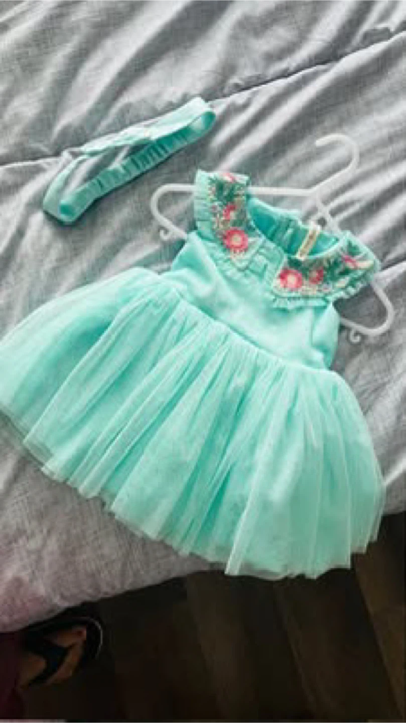 Baby Girl Turquoise Dress with Headband - photo 3
