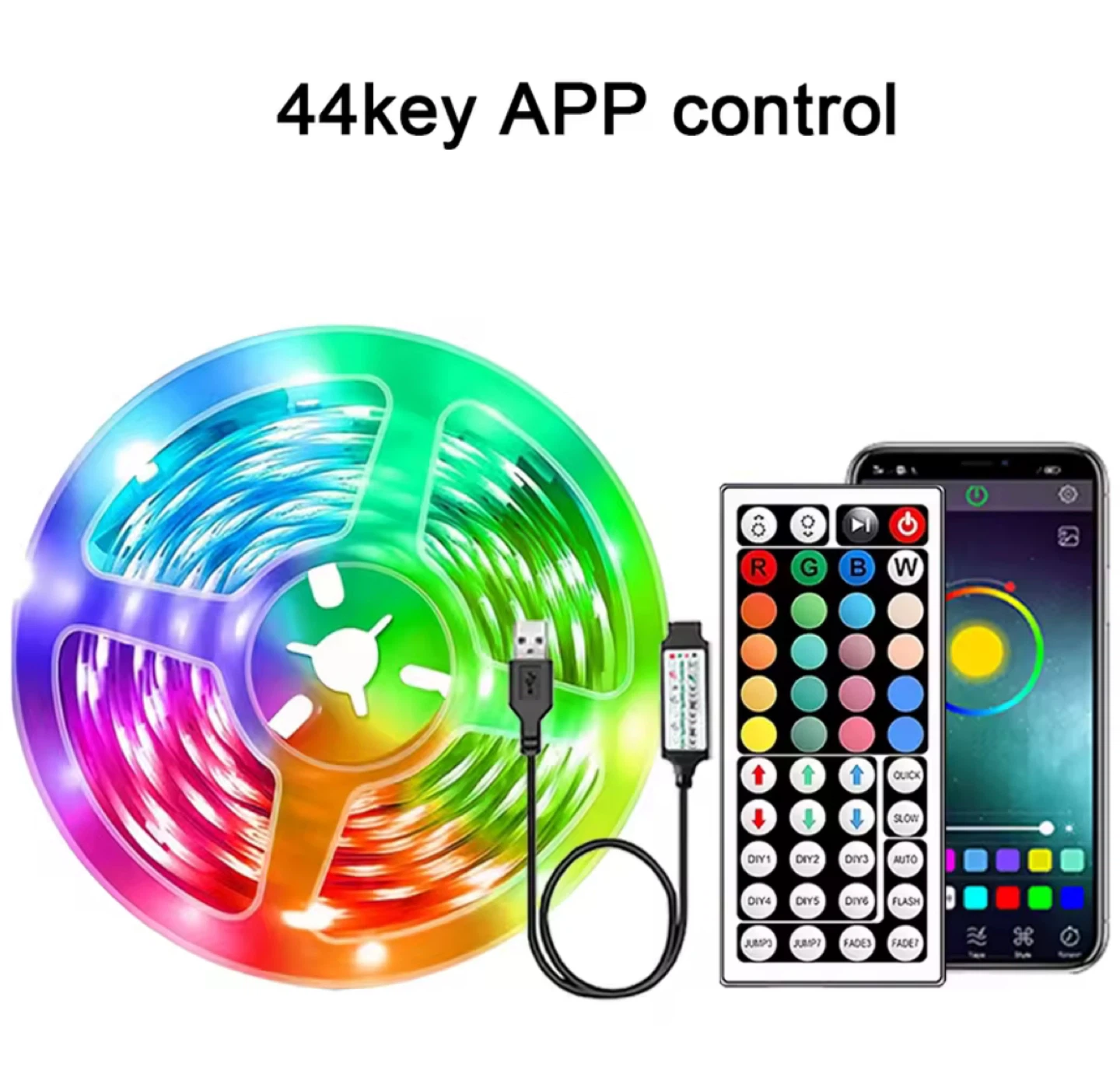 RGB LED Strip Lights with 44-Key Remote & App Control