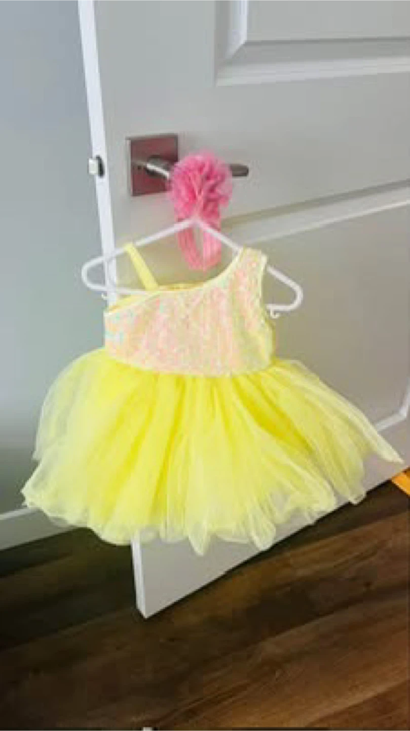 Yellow Tulle Dress with Sequined Bodice and Headband