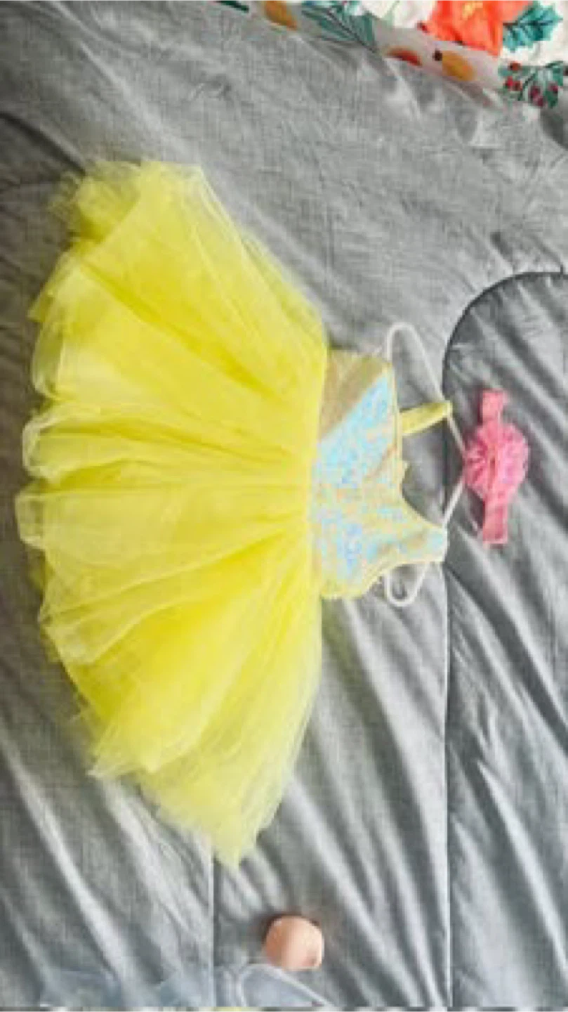 Yellow Tulle Dress with Sequined Bodice and Headband - photo 2