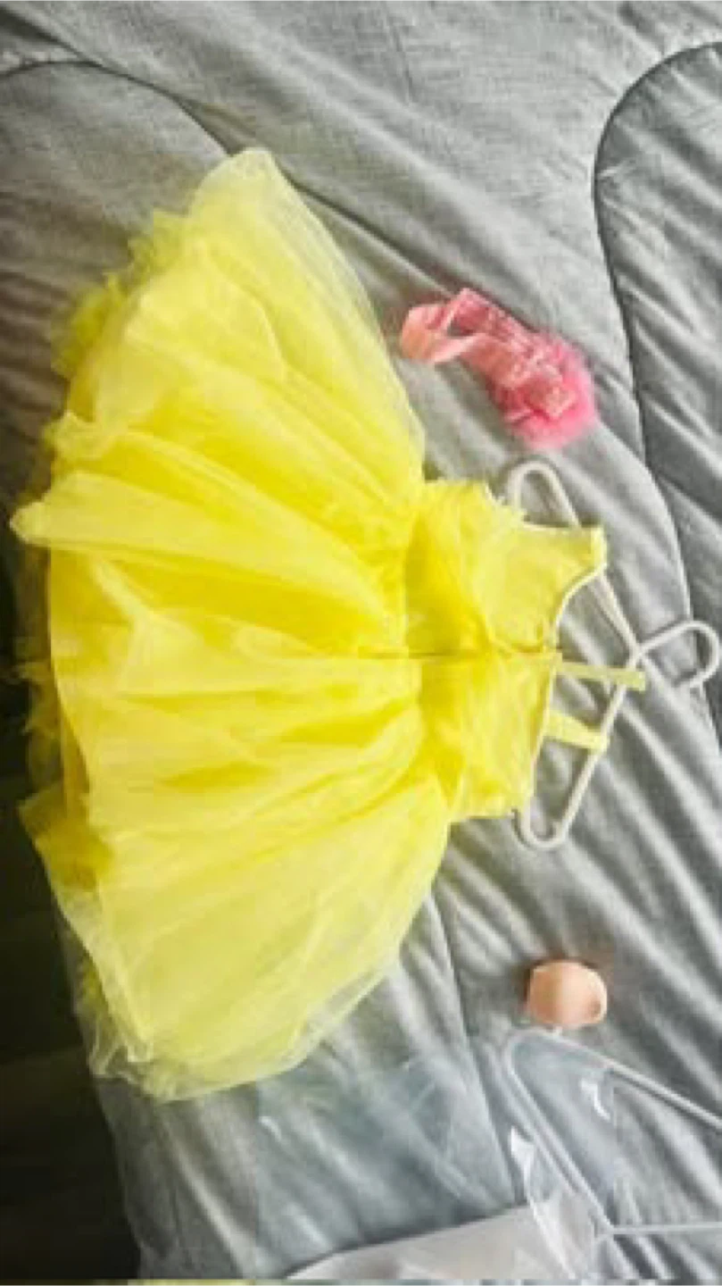 Yellow Tulle Dress with Sequined Bodice and Headband - photo 5