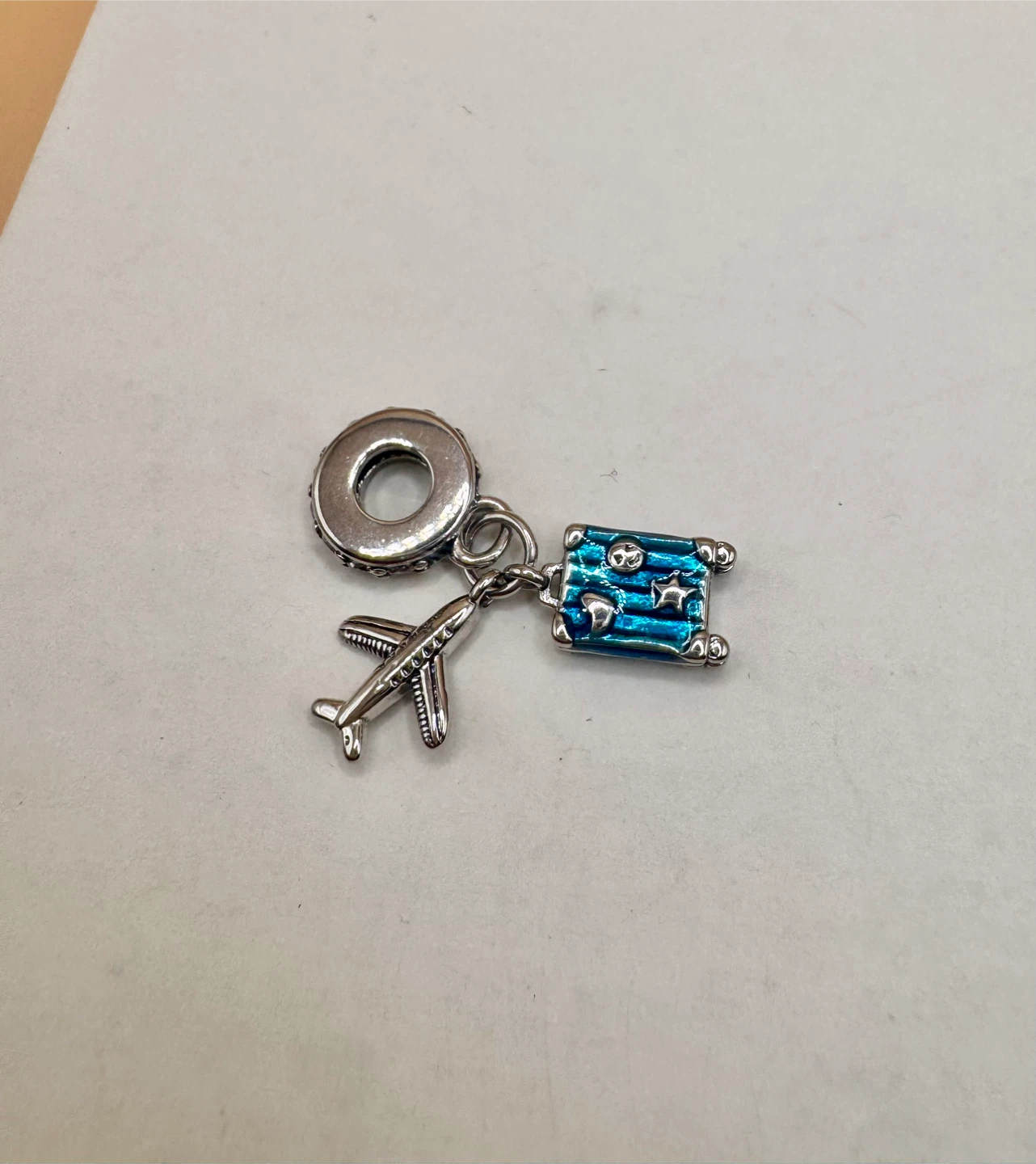 Travel Charm Bead Airplane & Suitcase Sterling Silver