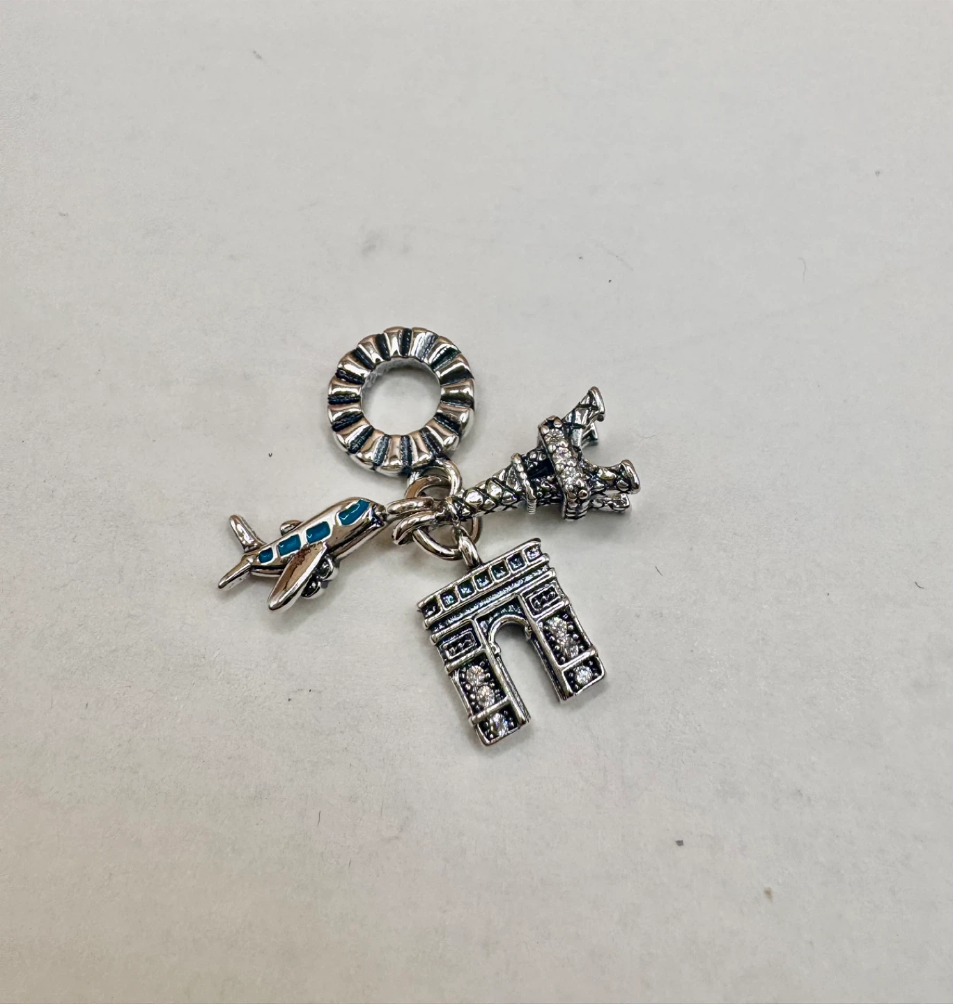 Travel Charm Bracelet with Eiffel, Airplane and arc