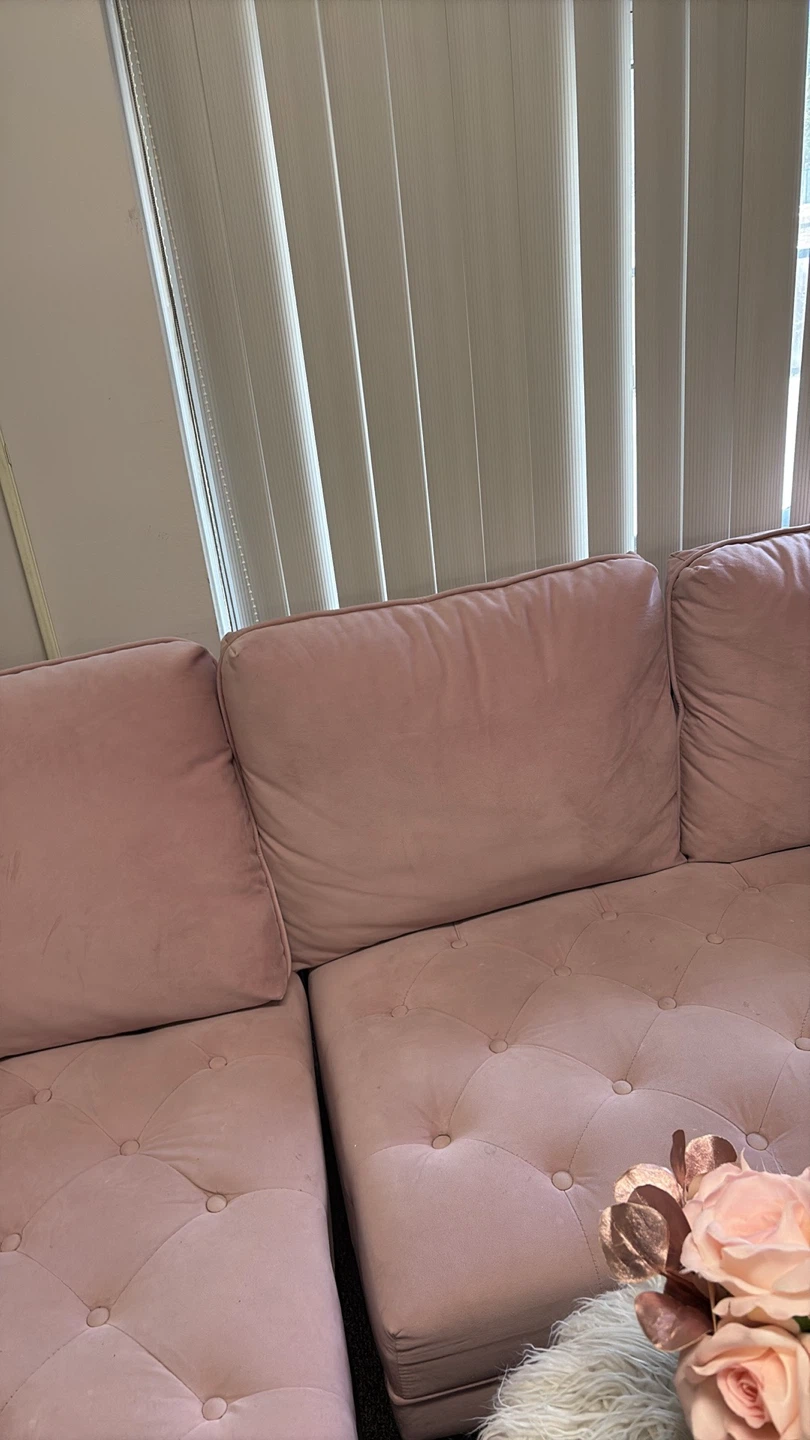 Pink Velvet Tufted Sectional Sofa - photo 4