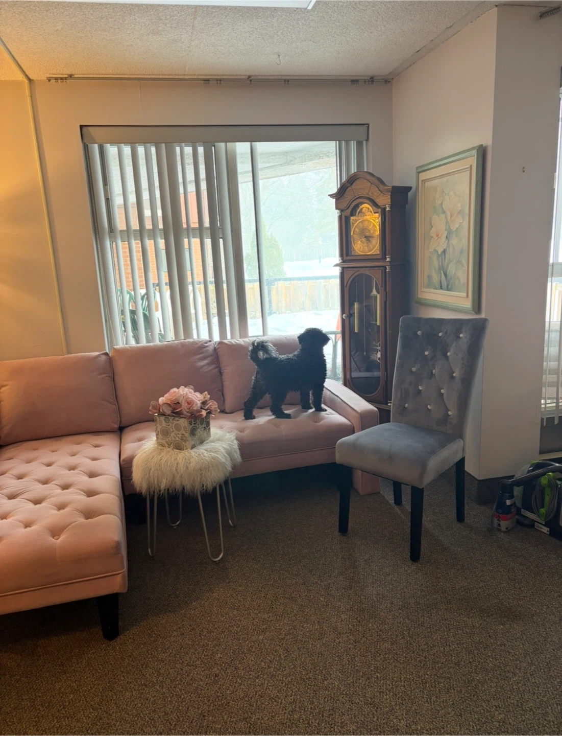 Pink Velvet Tufted Sectional Sofa