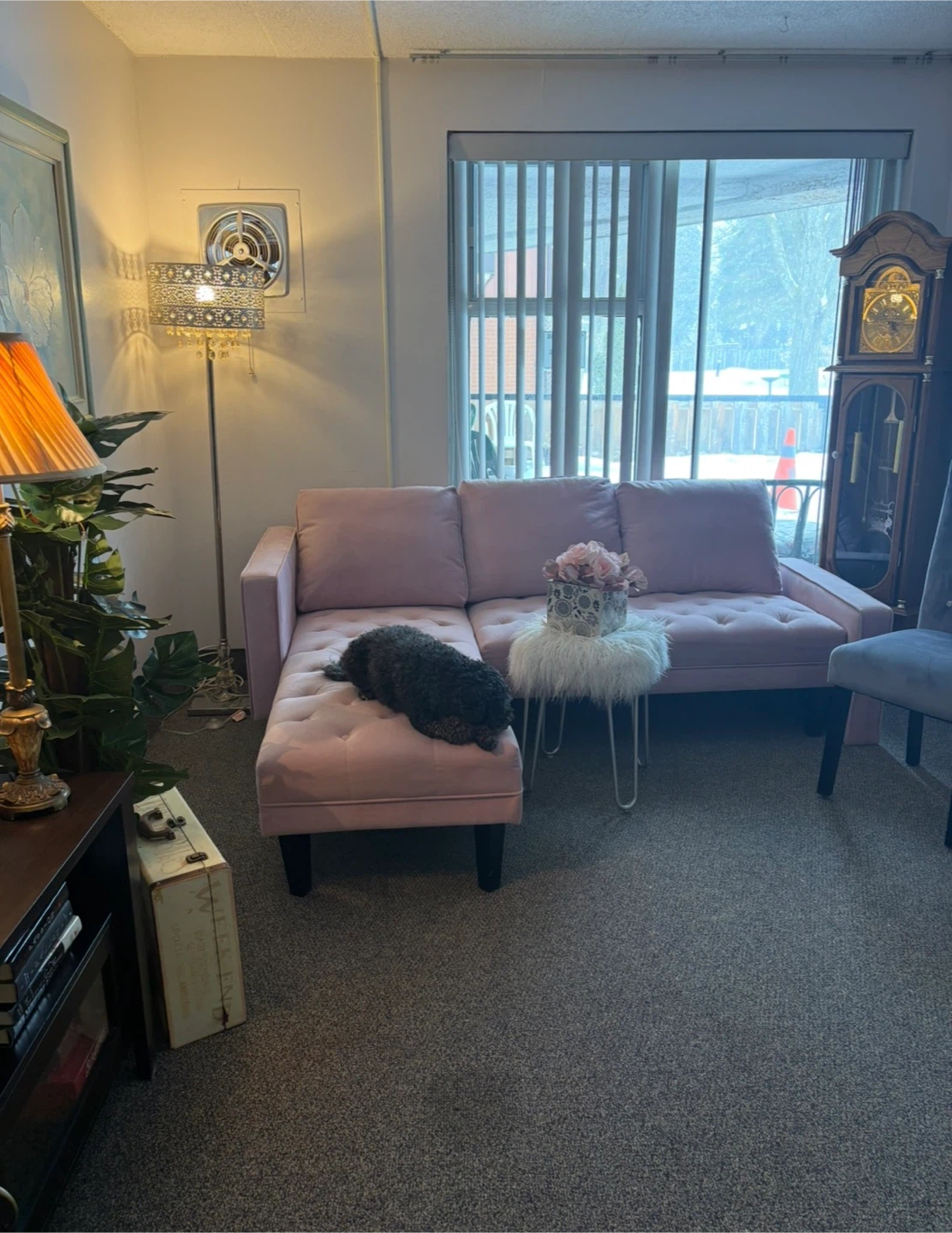 Pink Velvet Tufted Sectional Sofa - photo 2
