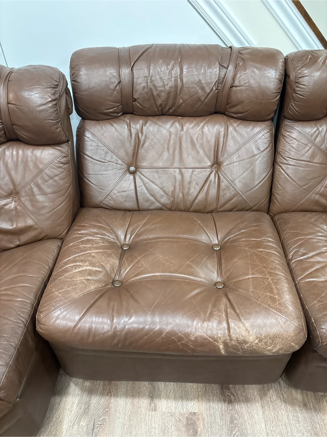 Brown Leather Sectional Sofa - photo 3
