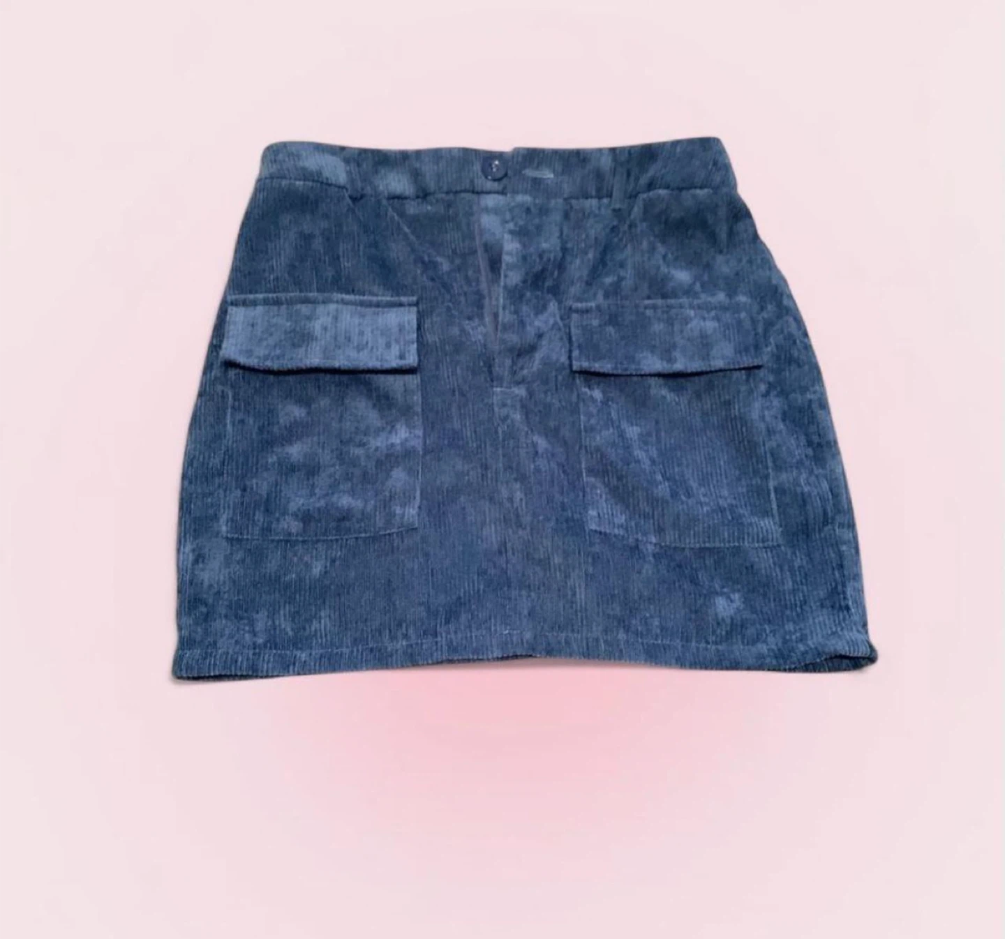 Blue Corduroy Mini Skirt with Pockets