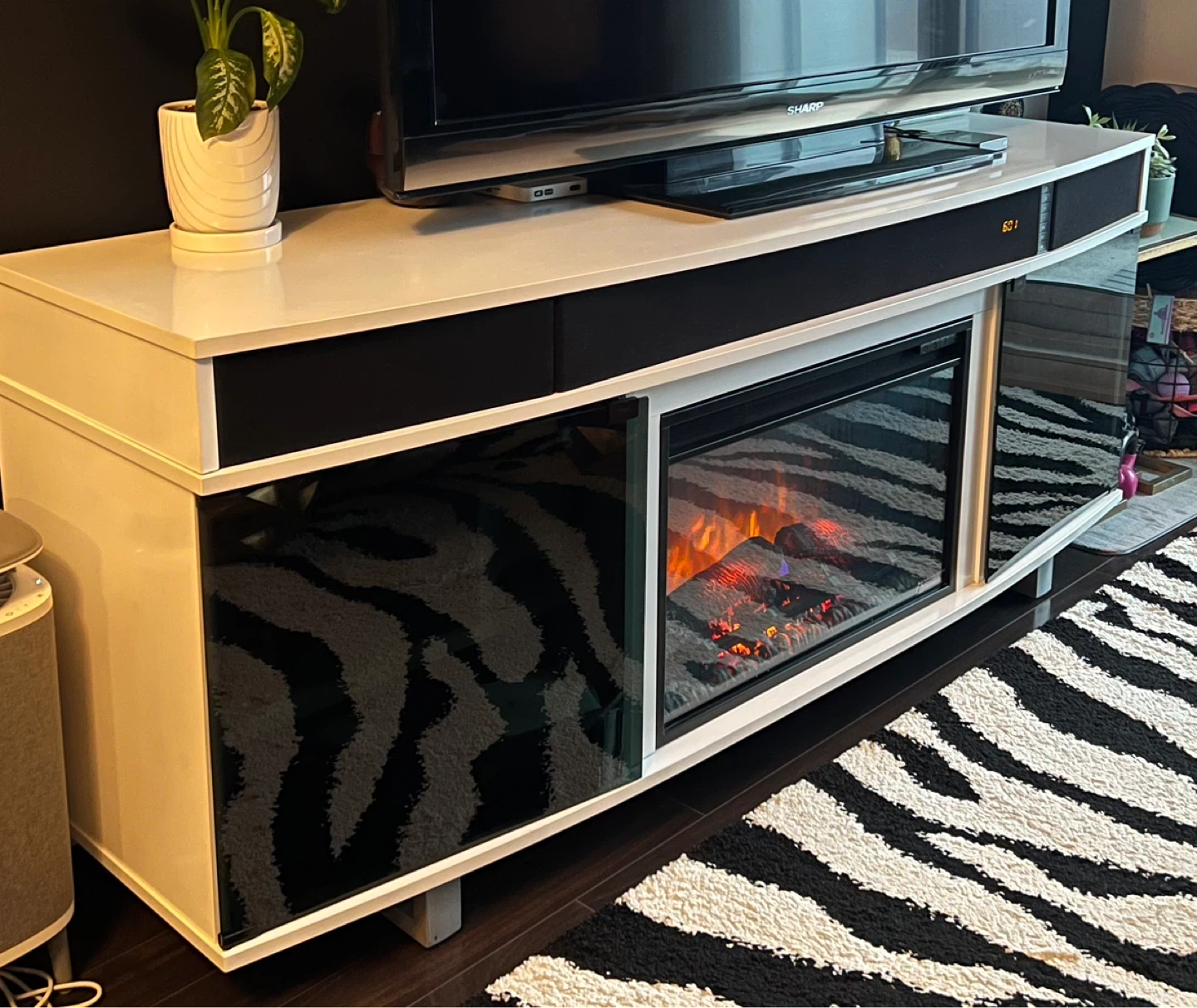 White Media Console with Electric Fireplace - photo 2