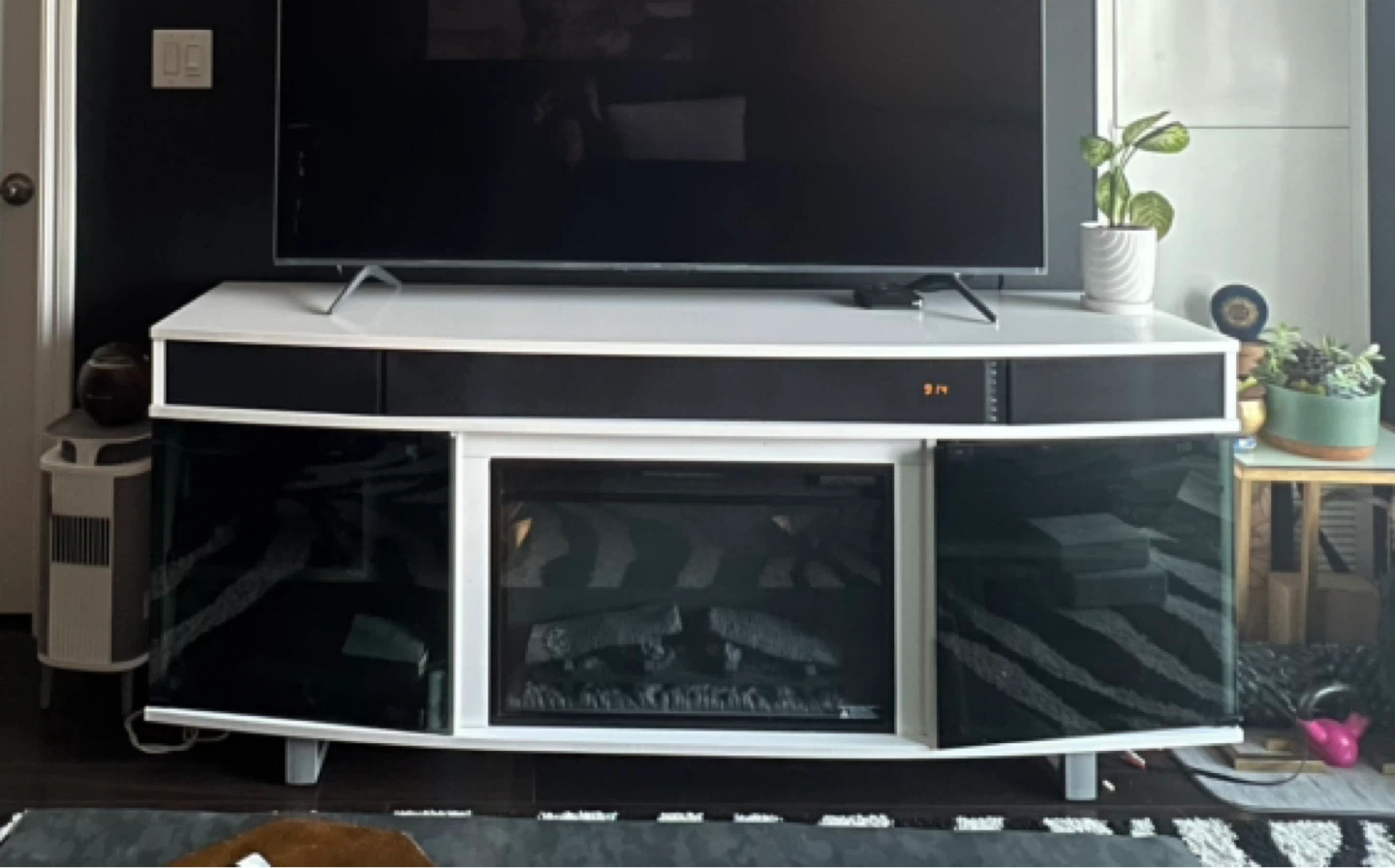 White Media Console with Electric Fireplace - photo 3