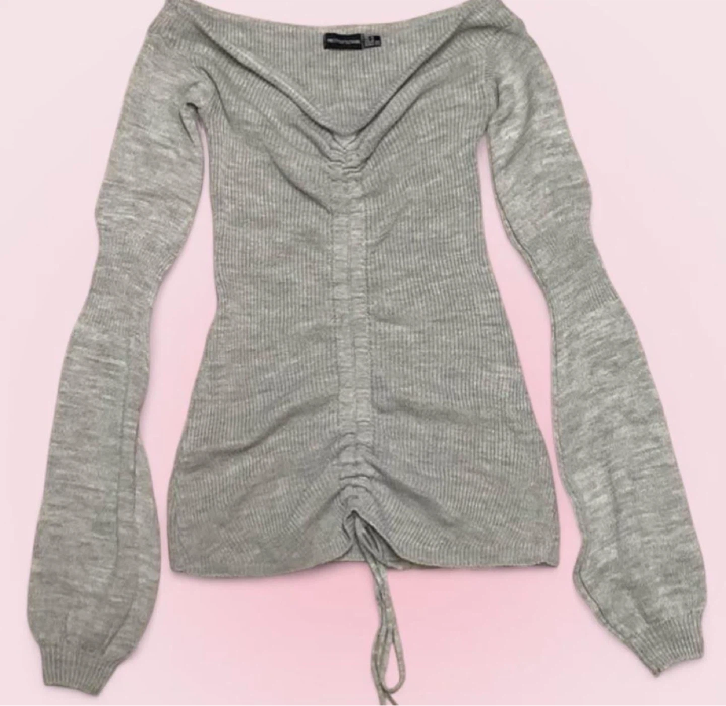 PrettyLittleThing Grey Ruched Sweater Dress UK 8