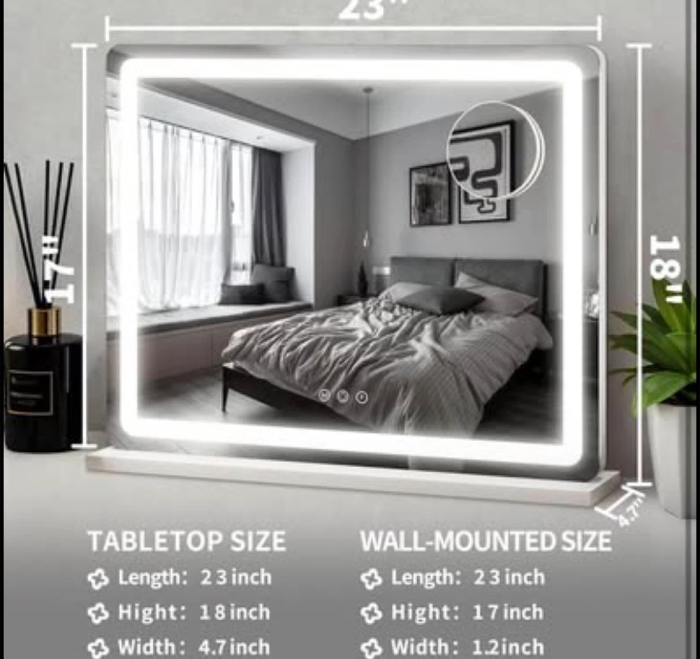 Lighted Vanity Mirror 23" x 18" - Dimmable, 3 Color Modes - photo 3