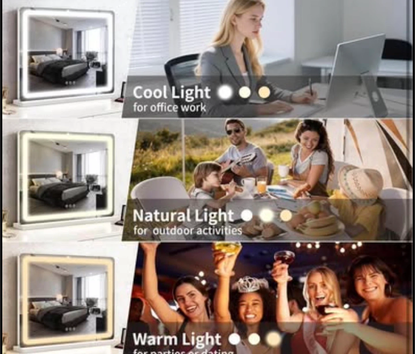 Lighted Vanity Mirror 23" x 18" - Dimmable, 3 Color Modes - photo 5