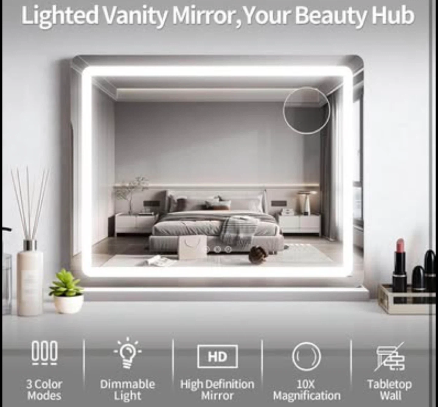 Lighted Vanity Mirror 23" x 18" - Dimmable, 3 Color Modes - photo 4