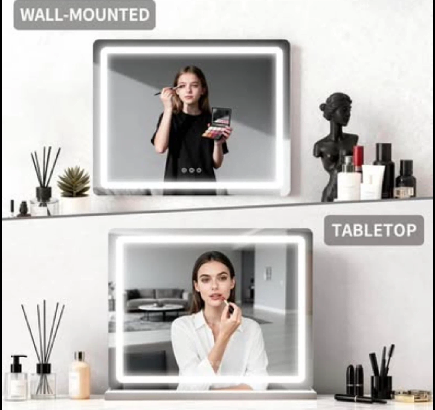 Lighted Vanity Mirror 23" x 18" - Dimmable, 3 Color Modes