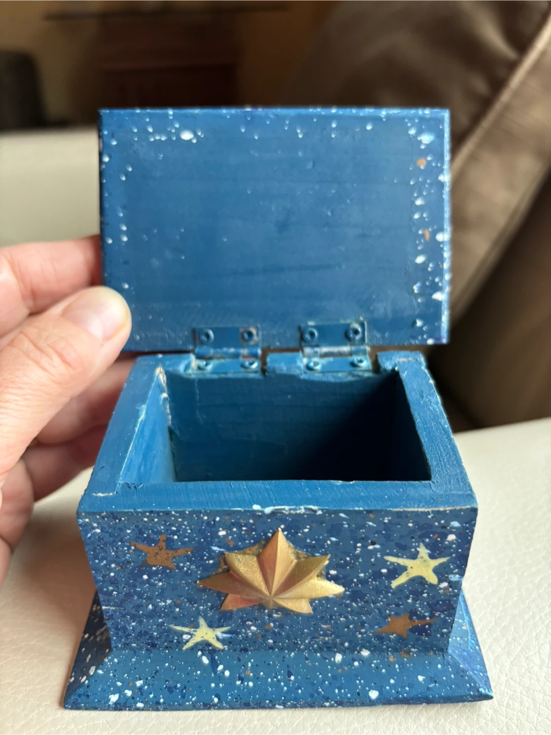 Blue Speckled Wooden Keepsake Box with Celestial Design - photo 3