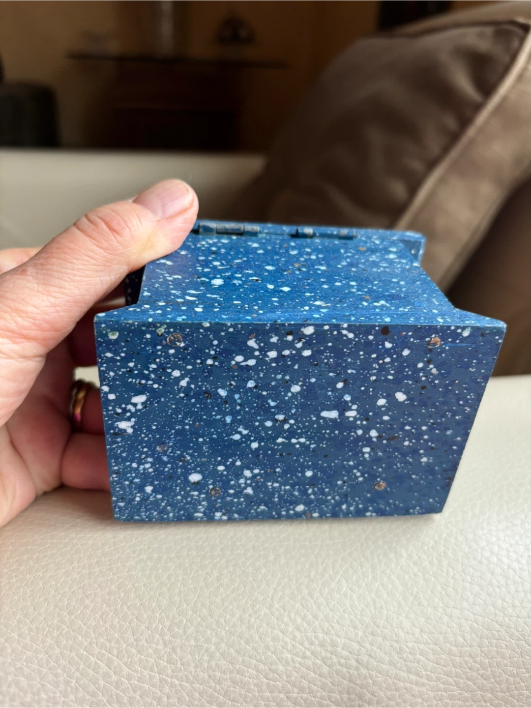 Blue Speckled Wooden Keepsake Box with Celestial Design - photo 5