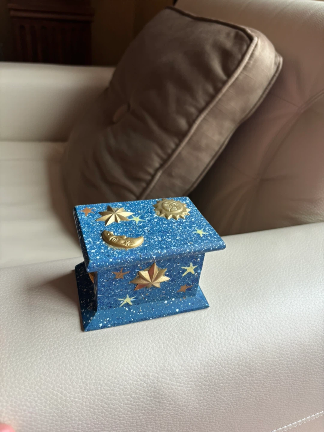 Blue Speckled Wooden Keepsake Box with Celestial Design - photo 2
