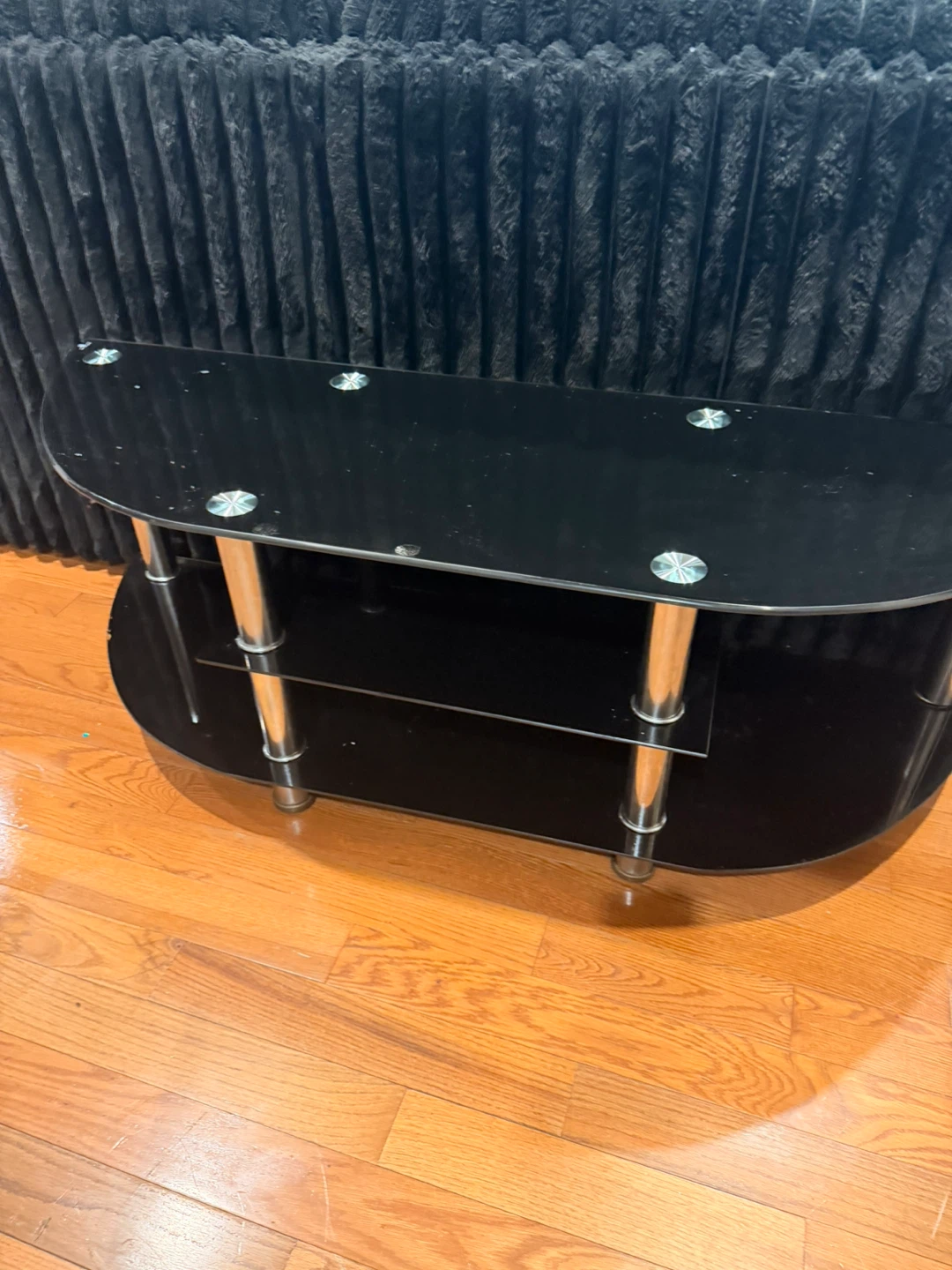 Black Glass TV Stand with Silver Legs