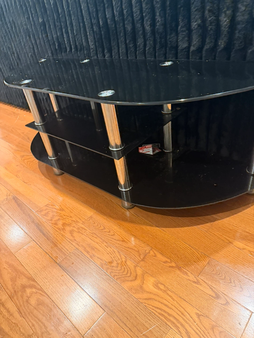 Black Glass TV Stand with Silver Legs - photo 2