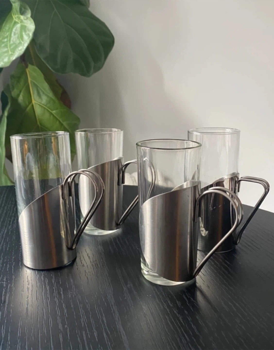 4 Italian Glass and Steel Coffee Glasses