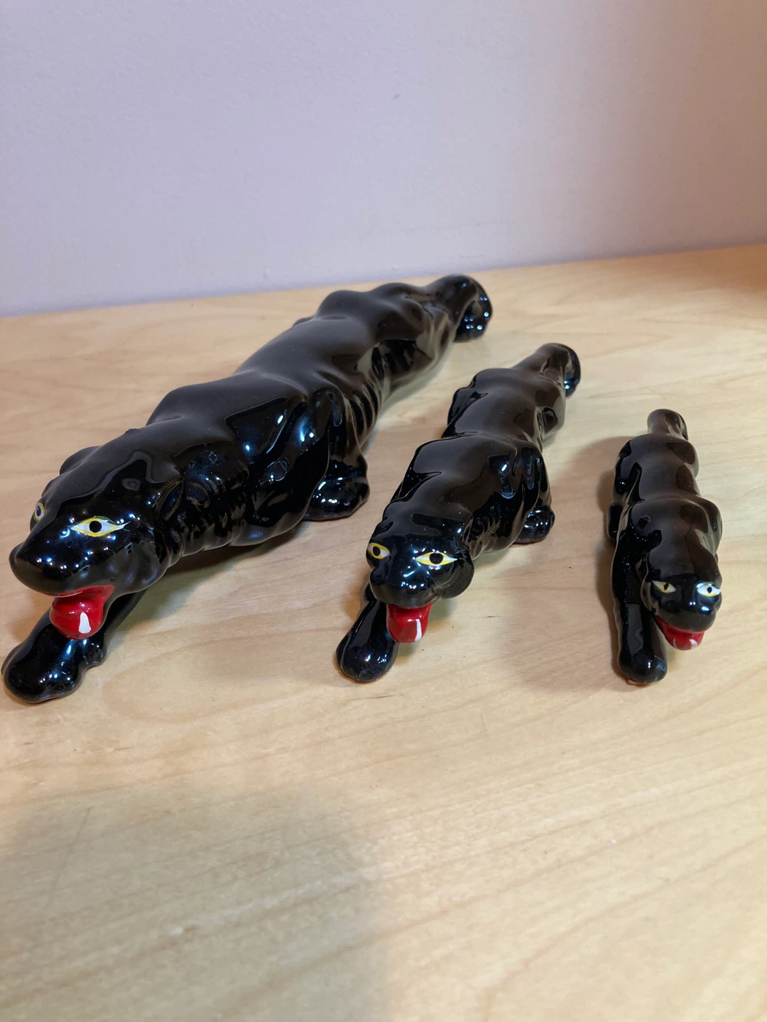 Vintage MCM 3 Black Panther Ceramic Figurines - Made in Japan