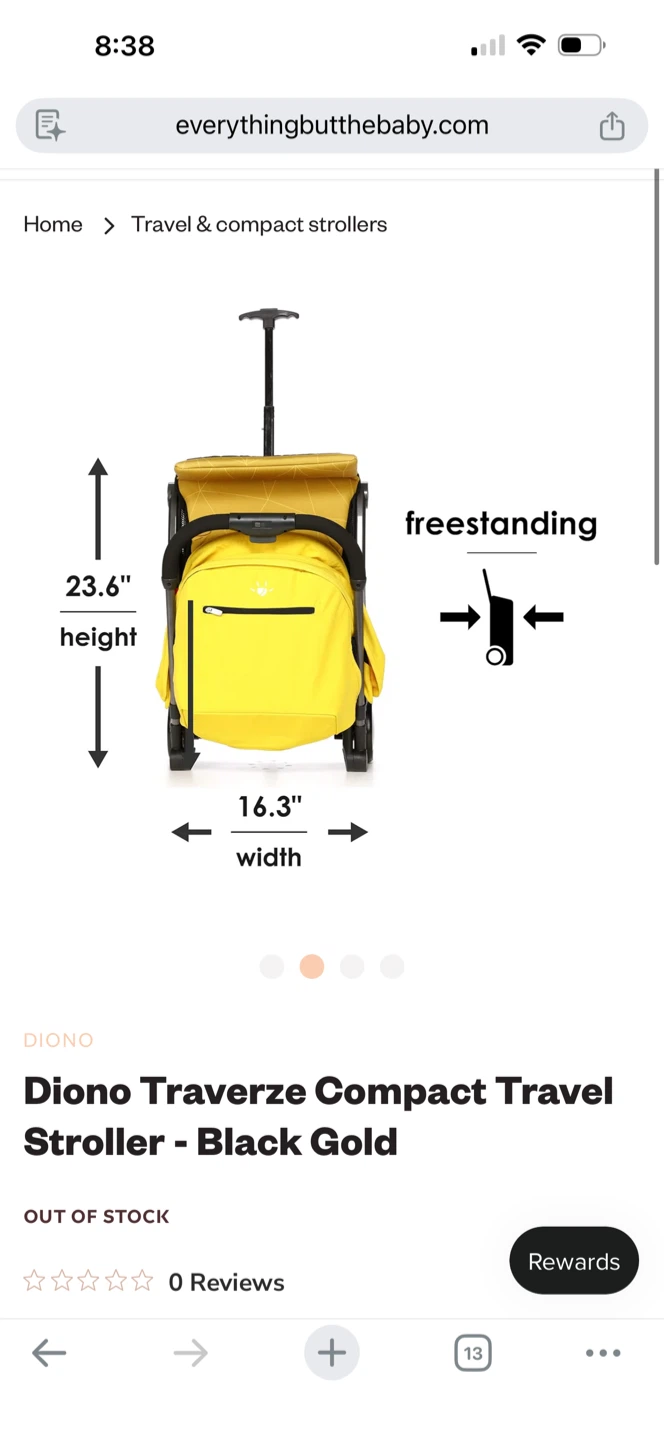 Diono Traverze Compact Travel Stroller - Black Gold - photo 5