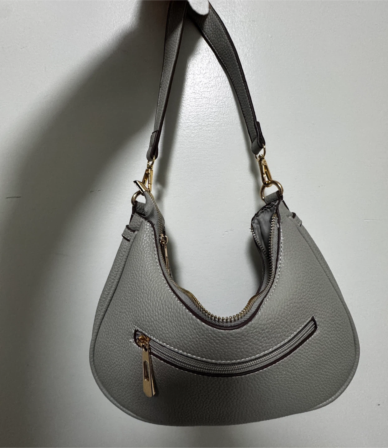 Gray Hobo Shoulder Bag with Adjustable Strap