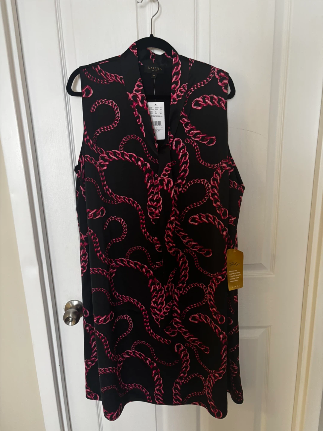 Laura Plus Black Pink Chain Print Sleeveless Dress Size 18