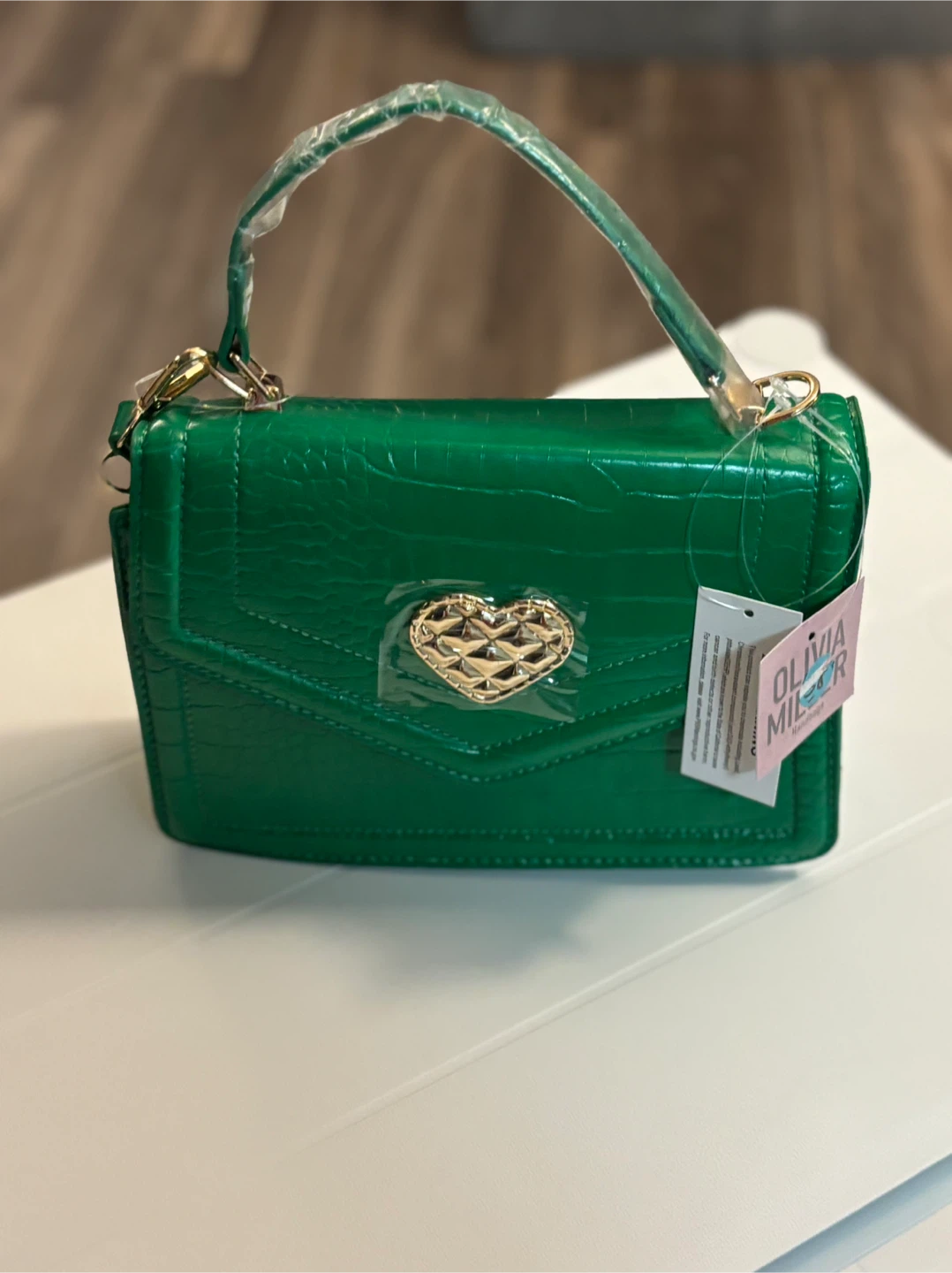 Olivia Miller Green Crocodile-Embossed Heart Lock Crossbody Bag