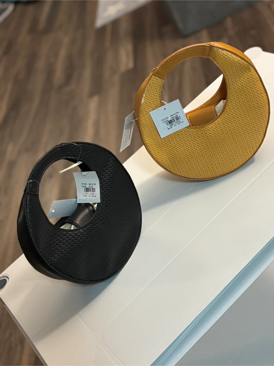 Circle Handle Handbags - Black & Mustard