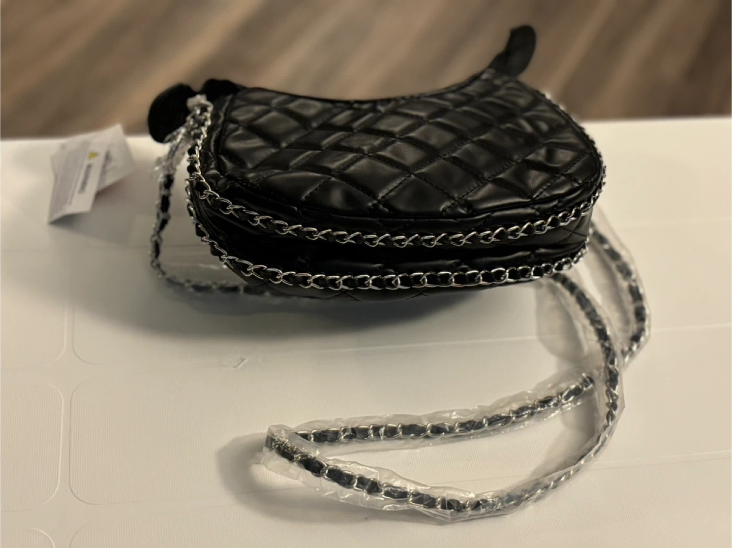 Black Quilted Shoulder Bag with Chain Strap - photo 2