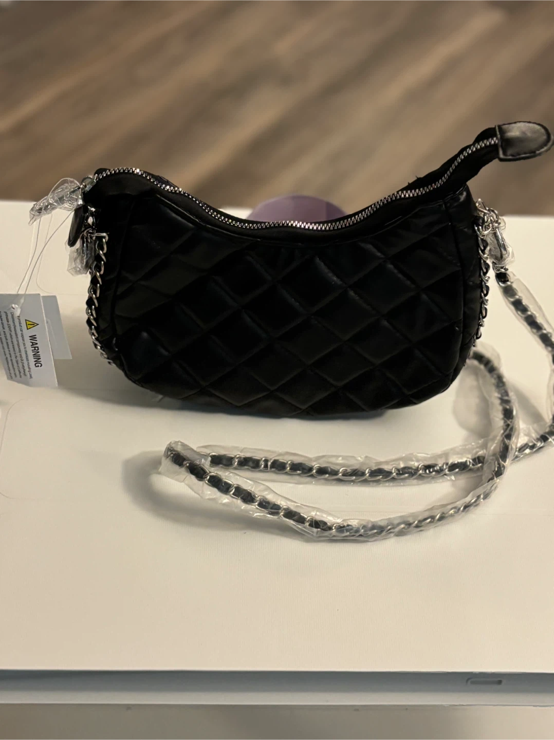 Black Quilted Shoulder Bag with Chain Strap