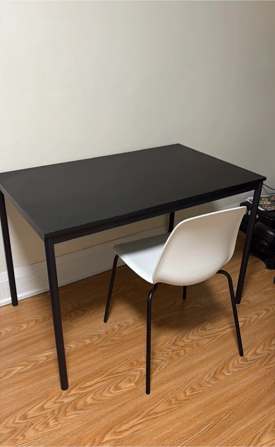 Black Dining Table and White Chair Set