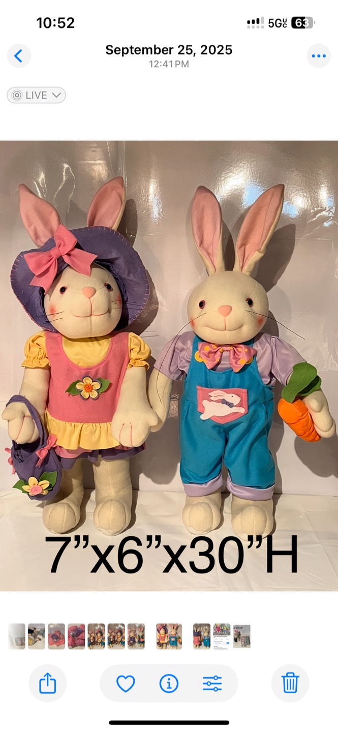 Set of 2 Standing Easter Bunnies Plush Figurines 30" Tall
