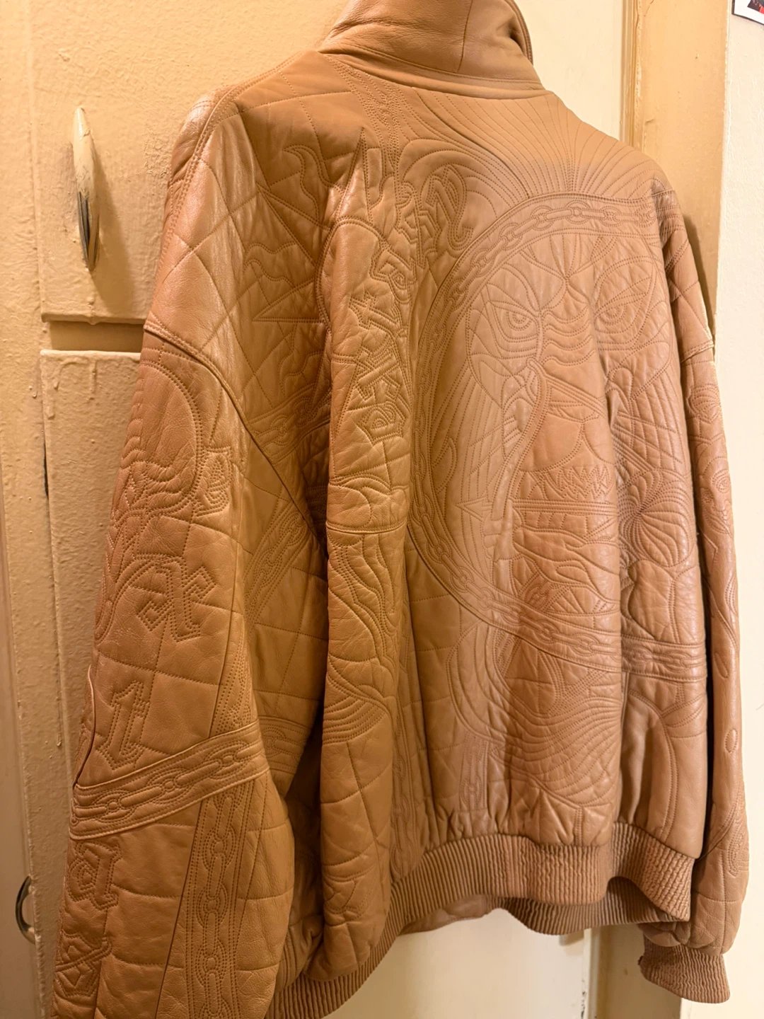 Tan Leather Jacket with Embossed Design - photo 5