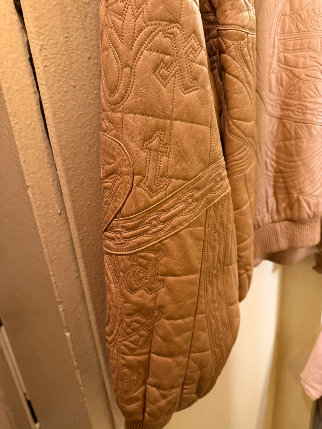Tan Leather Jacket with Embossed Design - photo 2