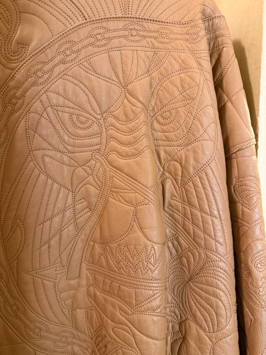 Tan Leather Jacket with Embossed Design - photo 3