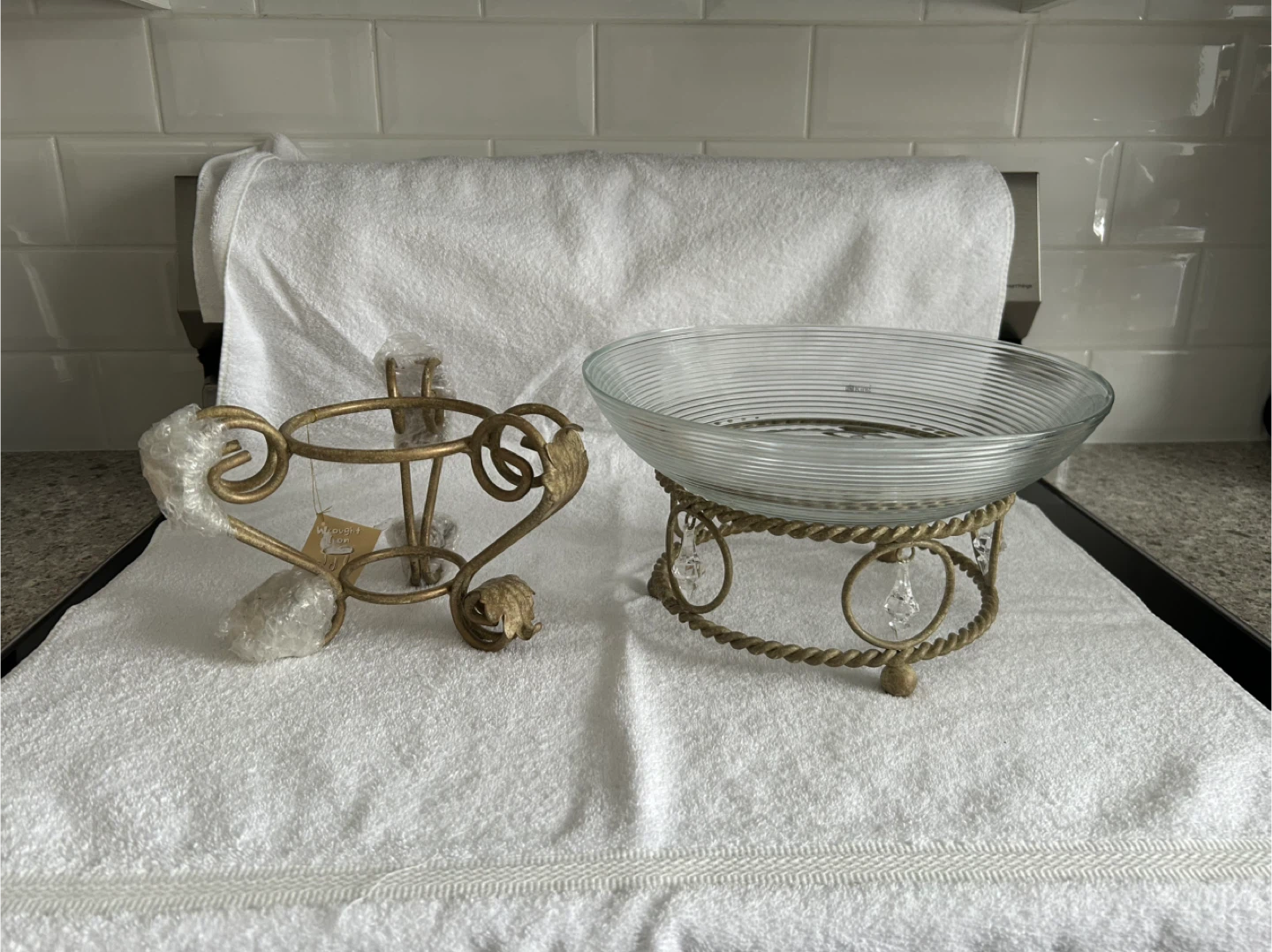 Glass Bowl / Wrought Iron Centrepiece, 2 Styles, never used