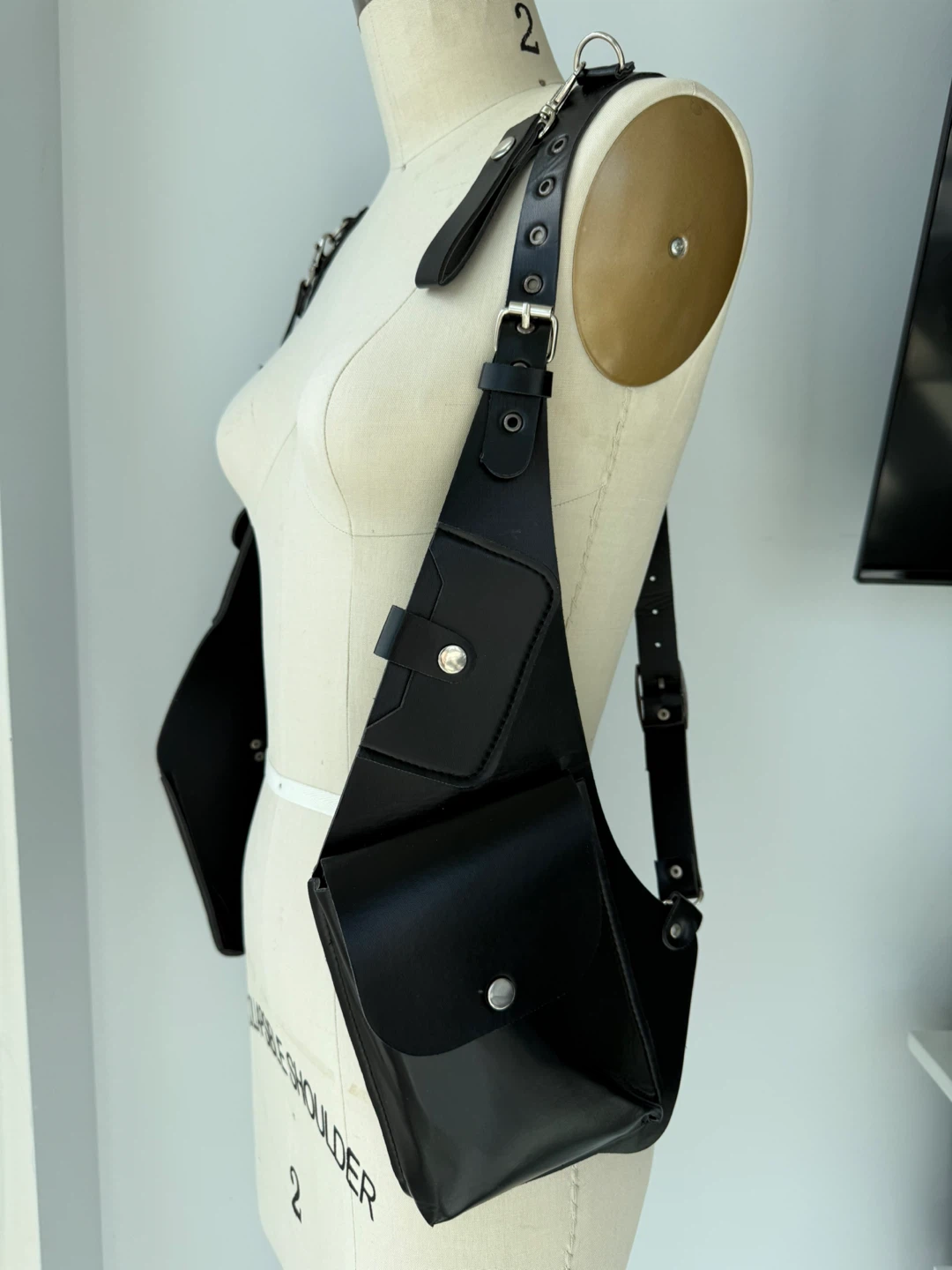 Black Harness Vest with Multiple Pockets - photo 2