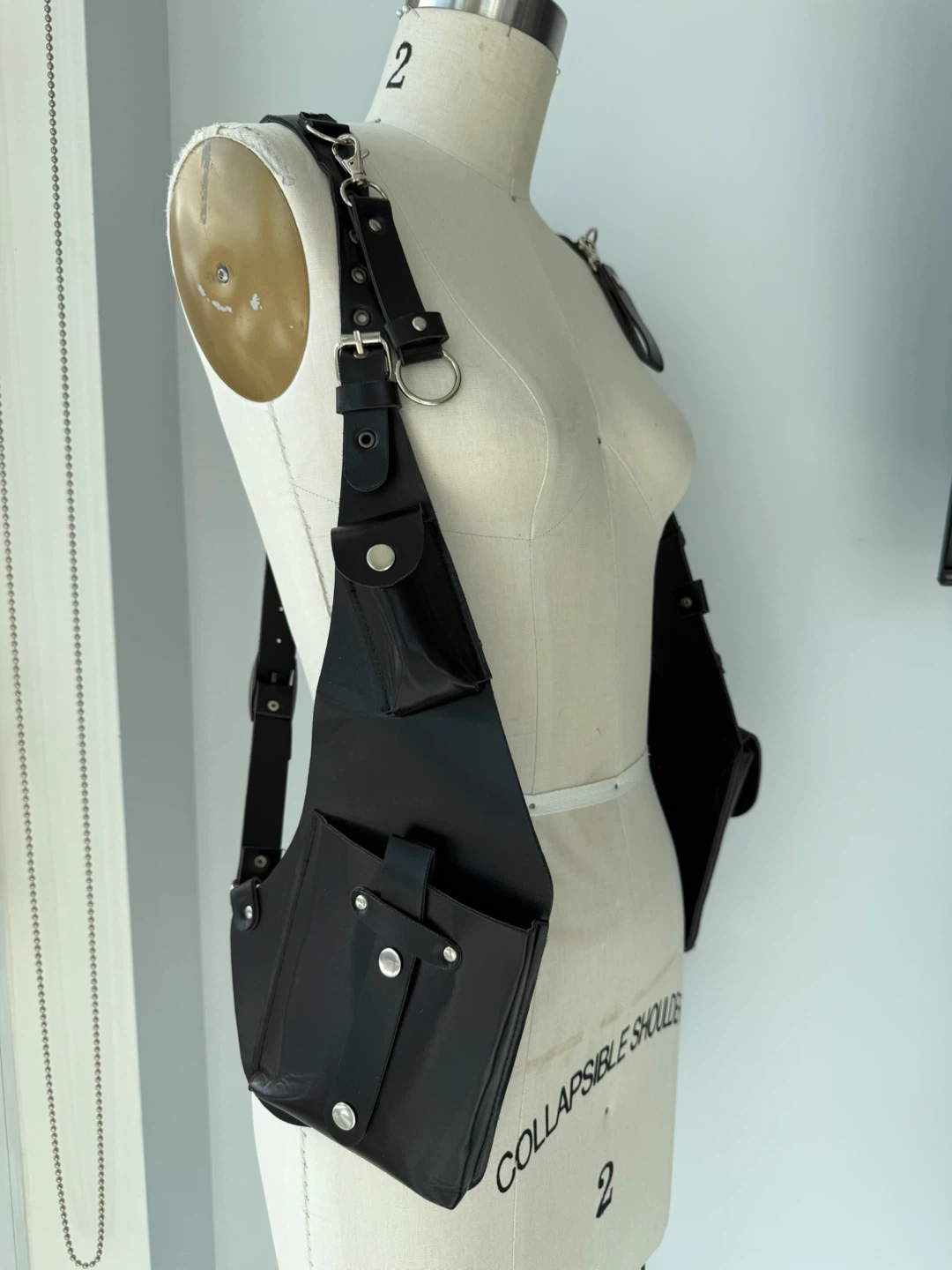 Black Harness Vest with Multiple Pockets