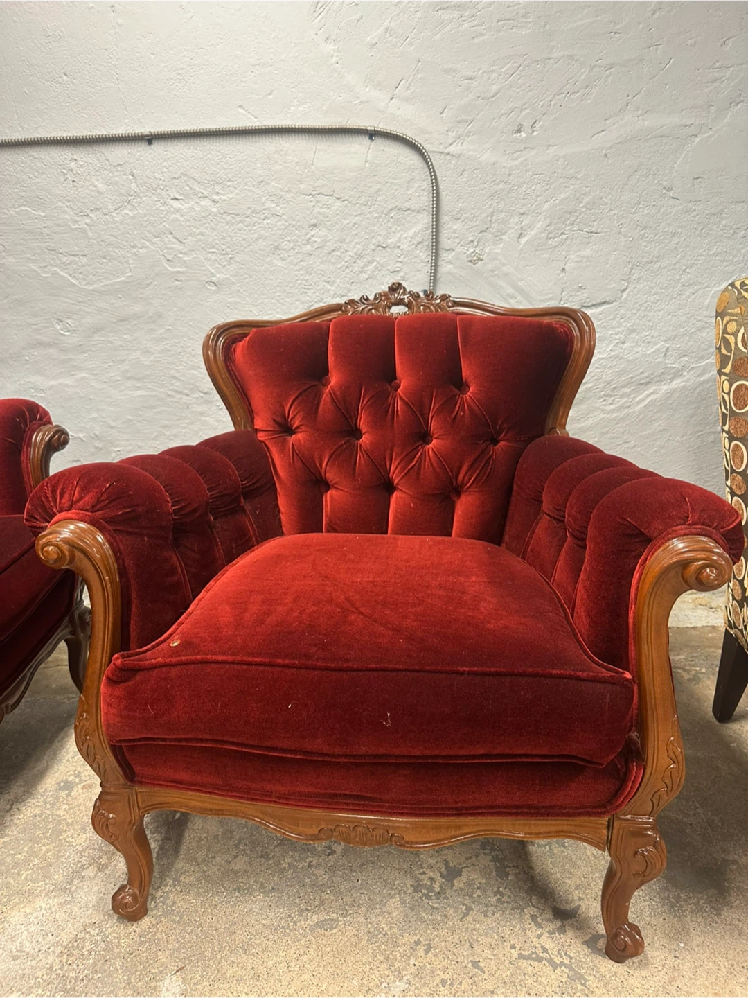 Vintage Red Velvet Armchair and Loveseat - photo 4