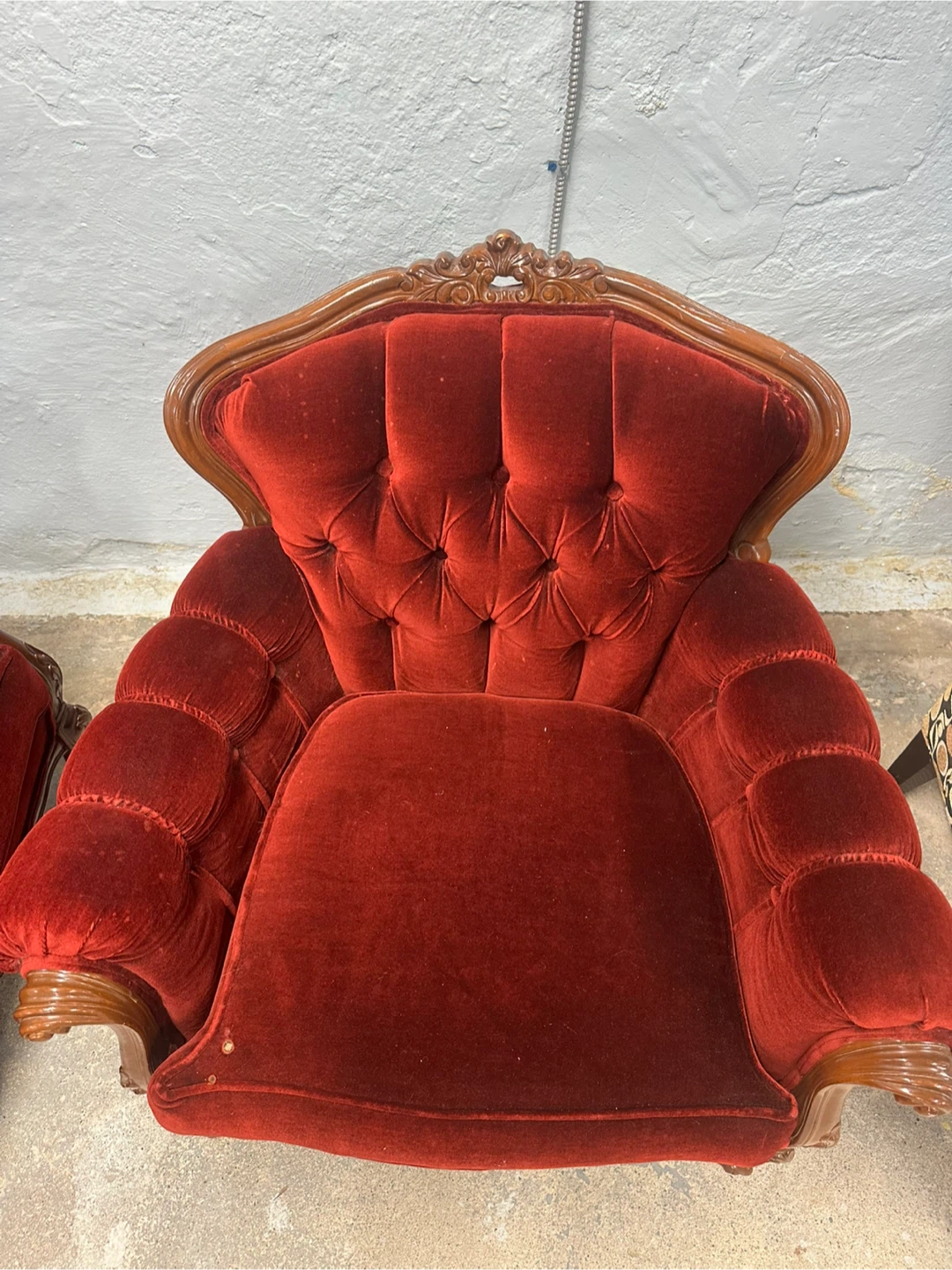 Vintage Red Velvet Armchair and Loveseat - photo 5