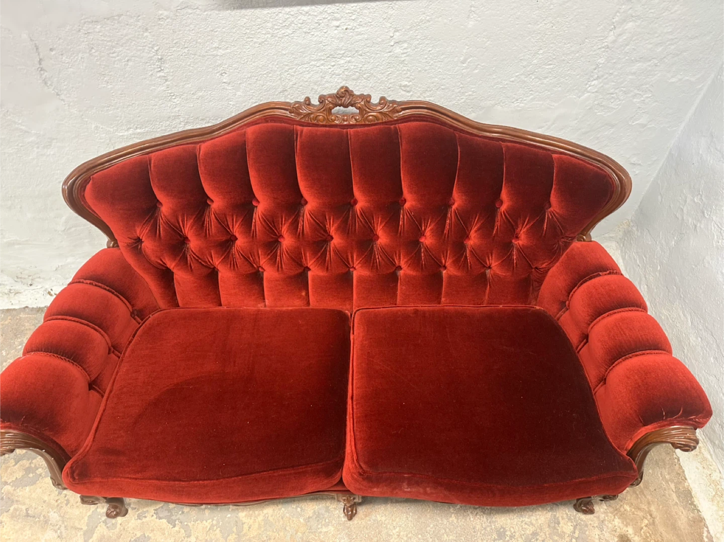 Vintage Red Velvet Armchair and Loveseat - photo 2