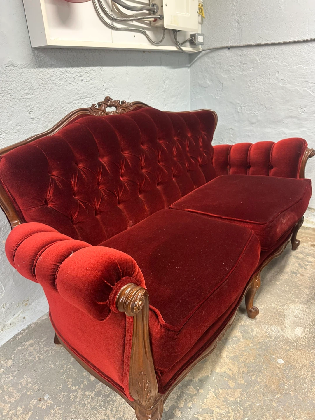 Vintage Red Velvet Armchair and Loveseat