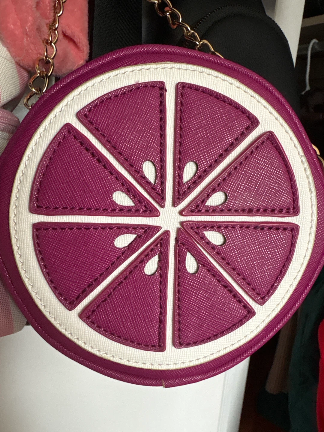 Purple Orange Slice Round Crossbody Bag